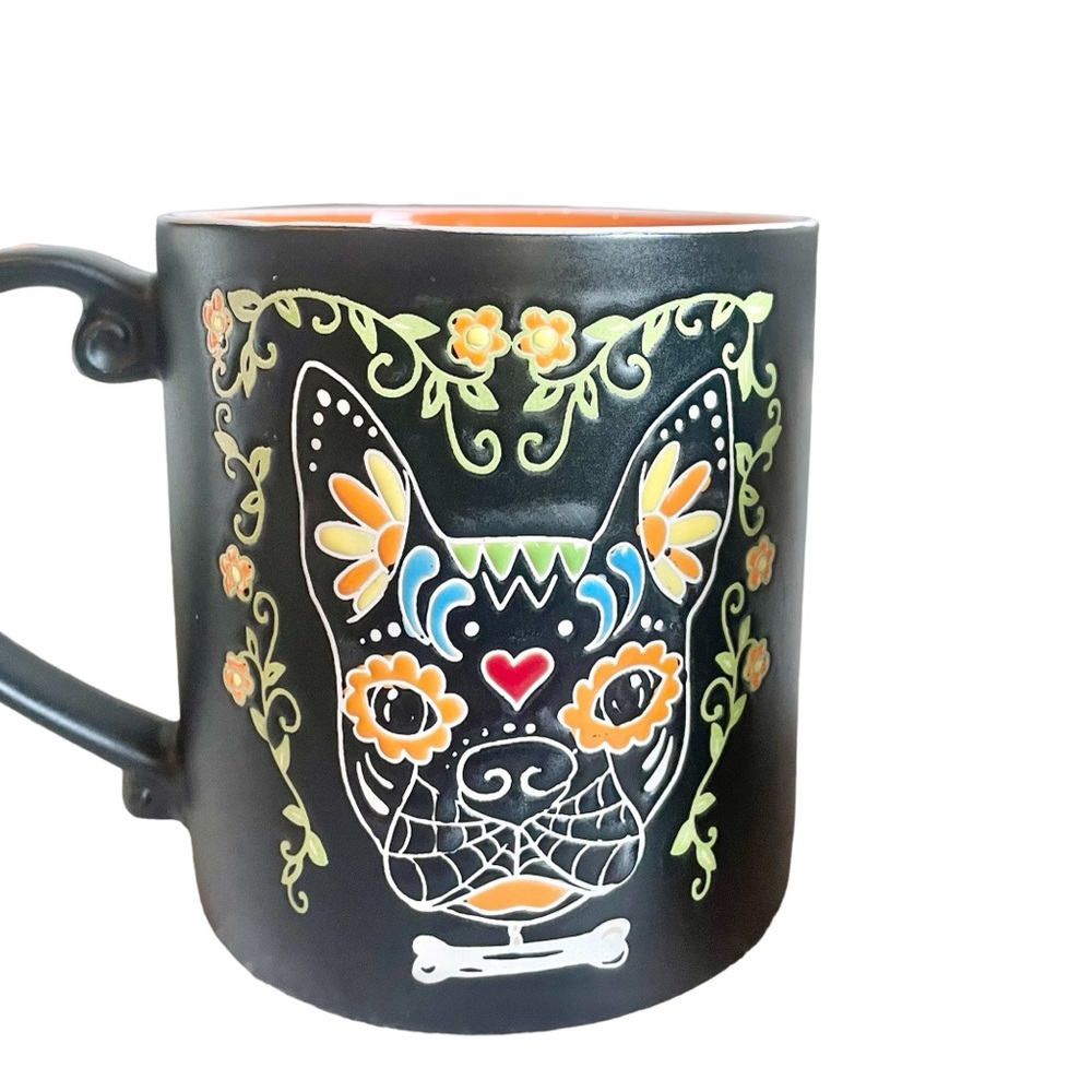 Eli & Ana 2 large dog (Frenchie, maybe) day of the dead mugs New Never Used - Picture 2 of 4